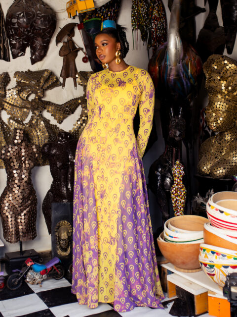 EPHELIA DRESS IN PURPLE IJE MOTIF PRINT